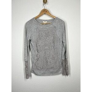Sundance Crochet Lace Overlay Long Sleeve Top Small S Heather Gray